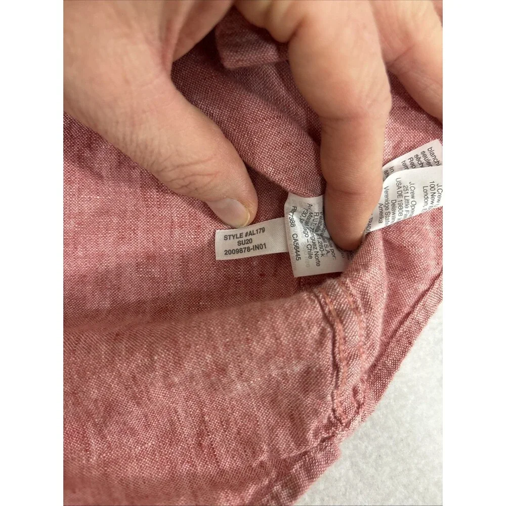 J Crew Shirt Men’s Large Pink Linen Slim Button-Down Long Sleeve